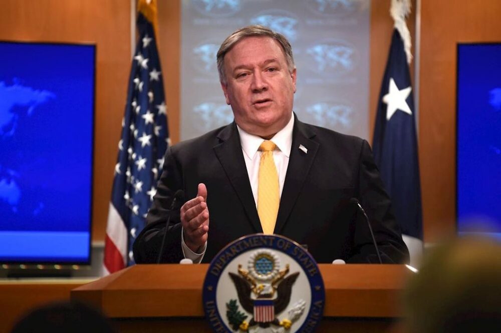 Michael Pompeo, der Außenminister der Vereinigten Staaten von Amerika, spricht am 11. März 2020 bei der Pressekonferenz zu den Länderberichten 2019 über die Anwendung der Menschenrechte.