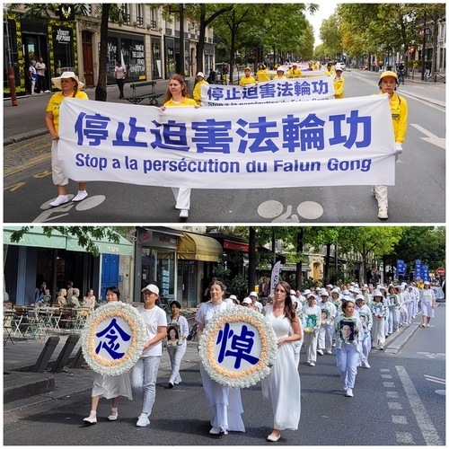Weltweit setzen sich Falun-Gong-Praktizierende für die Beendigung der Verfolgung in China ein, hier in Paris 2023. Foto: FDI