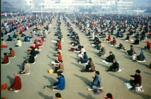 Falun Gong Übunsgruppe in Laixi, Provinz Shandong, vor der Verfolgung, im Jänner 1999