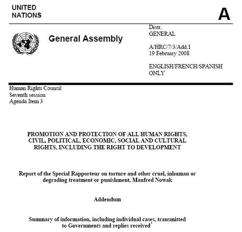 UN-Bericht von Manfred Nowak, UN Sonderberichterstatter für Folter, zum Thema Organraub an Falun Gong Praktizierenden in China